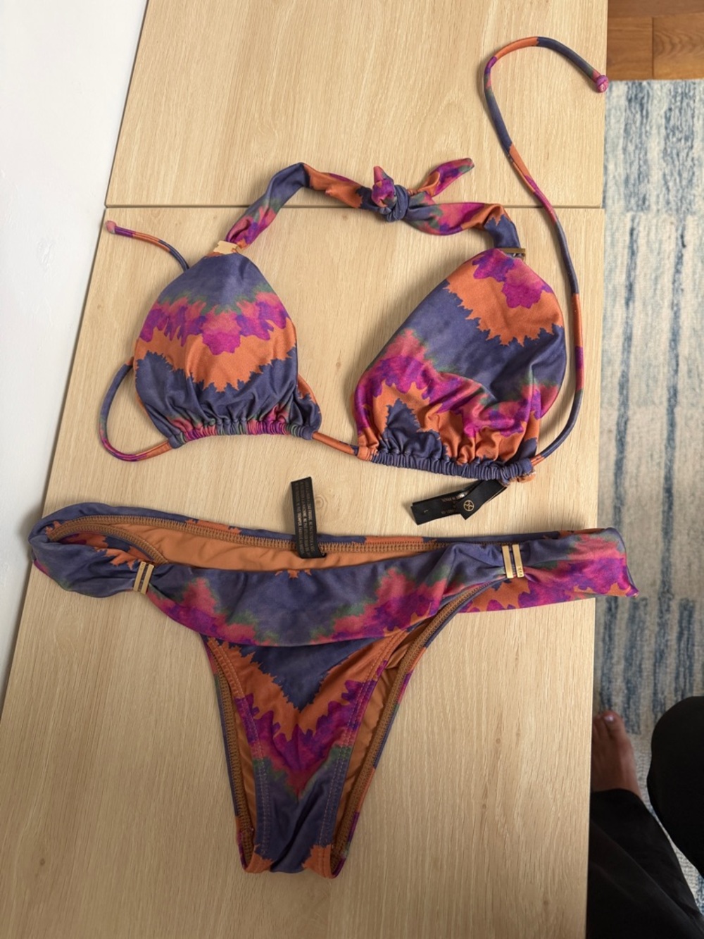 Tie-Dye Triangle Bikini Set in Purple & Orange